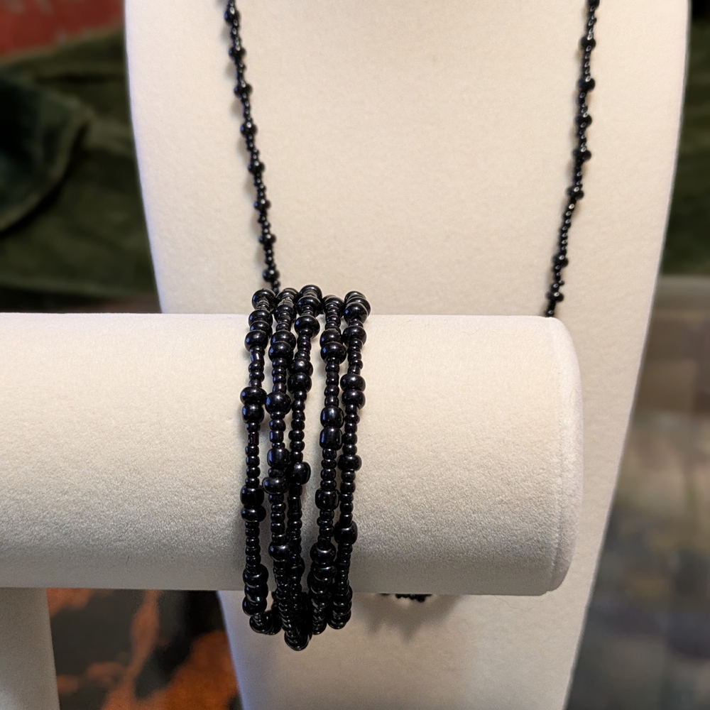 Black Beaded Necklace and Bracelet Set